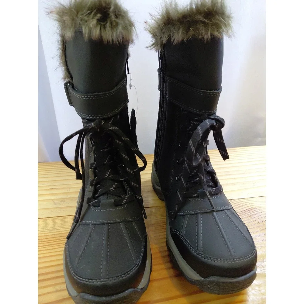 Clarks Mazlyn West Water Resistant Black Leather Fur Winter Boots Size 6.5 New